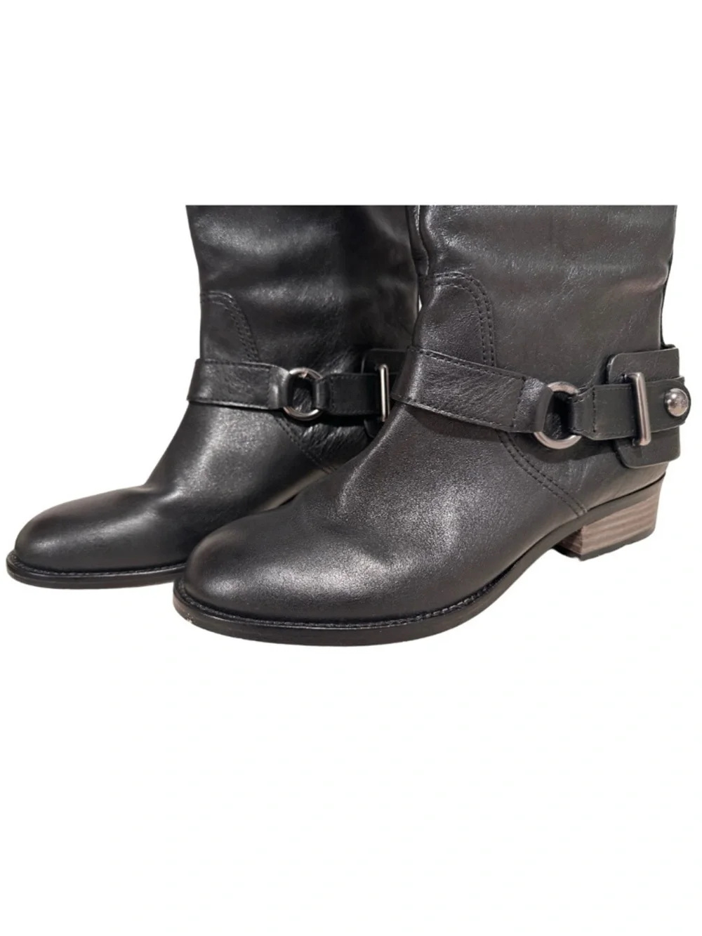 Coach Natale Black Leather Knee-High Equestrian Riding Boots Buckle Strap 7.5